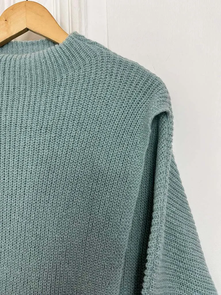 Crossover High Neck Knit - Duck Egg