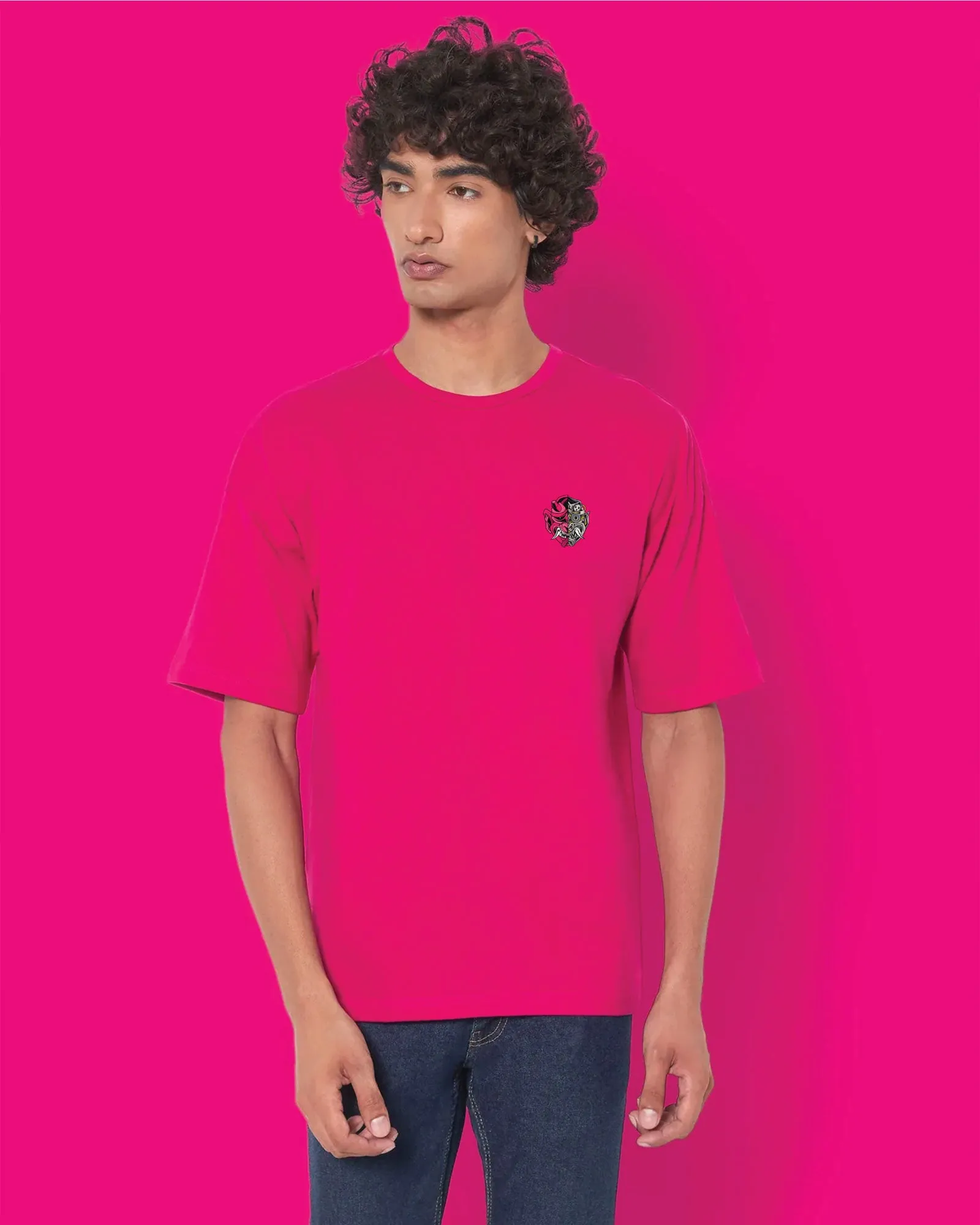 Cyber Monster Drop Shoulder Crew: Fuchsia