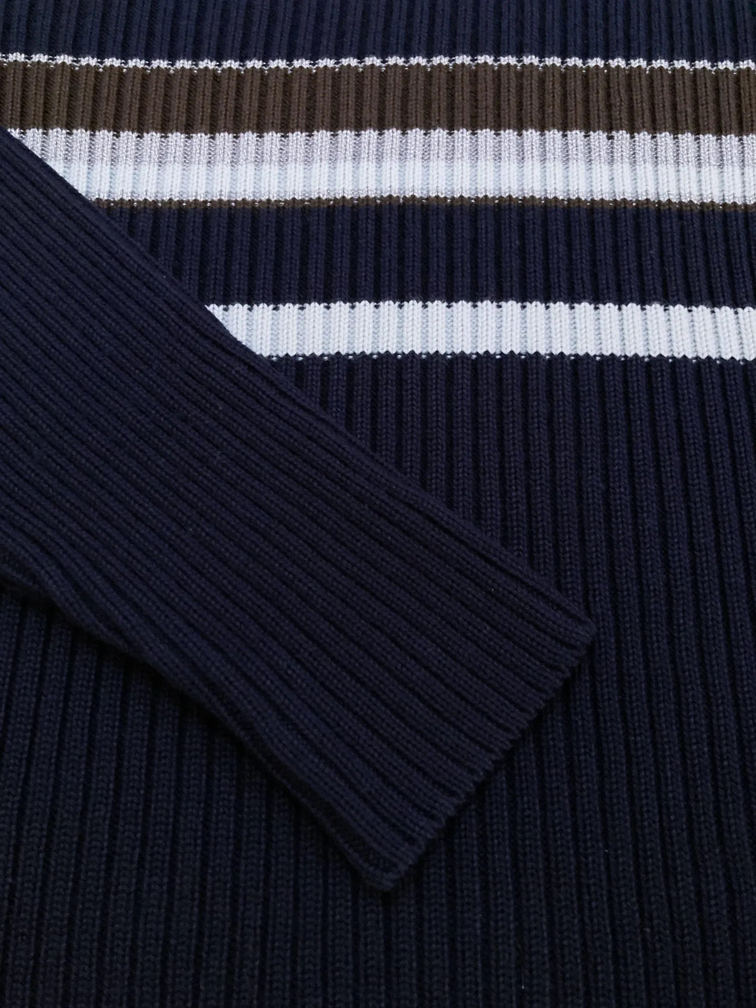 Dirk Bikkembergs navy wool rib knit striped v-neck jumper - M