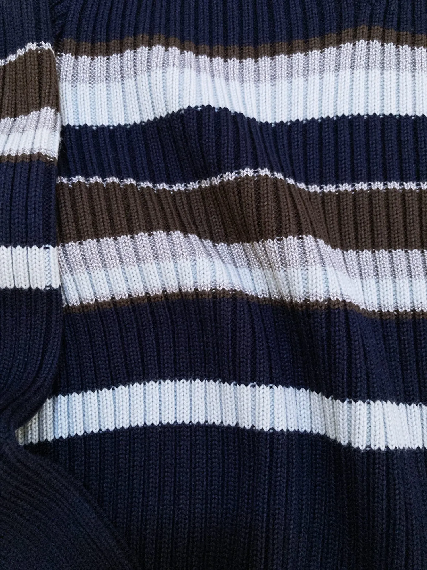 Dirk Bikkembergs navy wool rib knit striped v-neck jumper - M