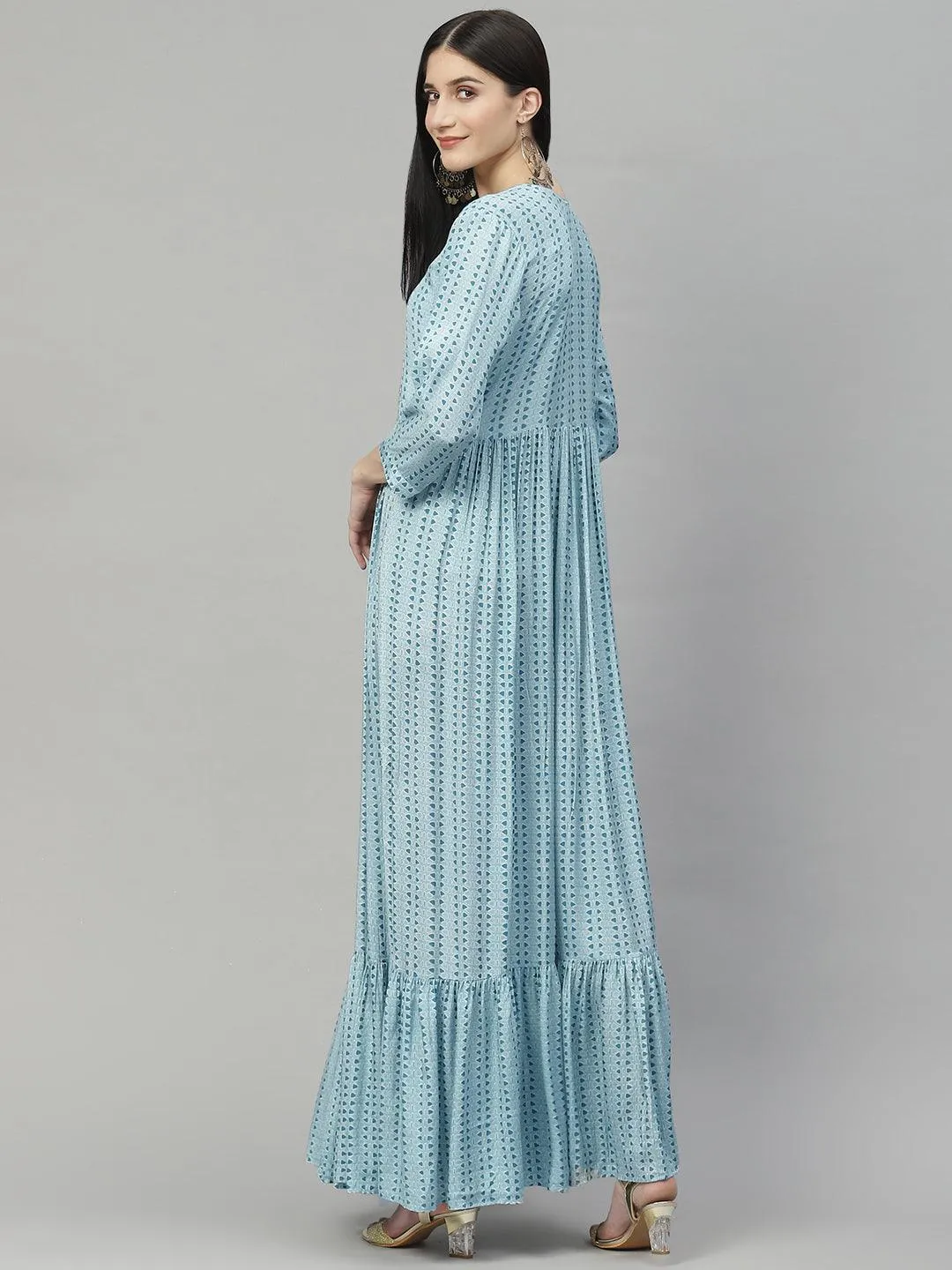 Divena Blue Muslin Flared Gown