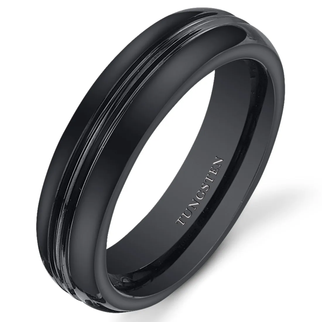 Double Groove 5mm Womens Black Tungsten Band Size 5.5