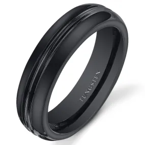 Double Groove 5mm Womens Black Tungsten Band Size 5.5