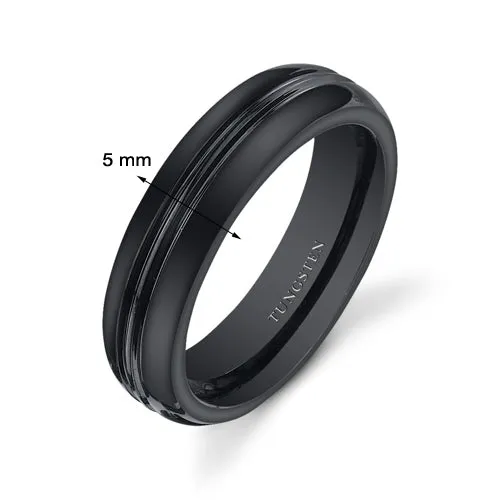 Double Groove 5mm Womens Black Tungsten Band Size 5.5