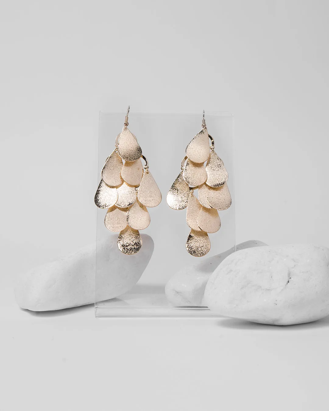 DROP GOLDEN LEAF SHAPE EARRINGS 2204 - حلق