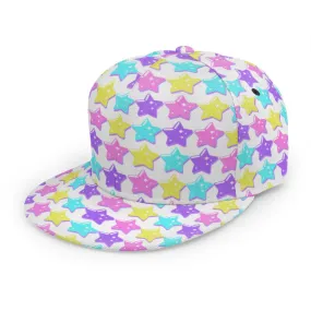 Electric Star Wave White Baseball Cap With Flat Brim