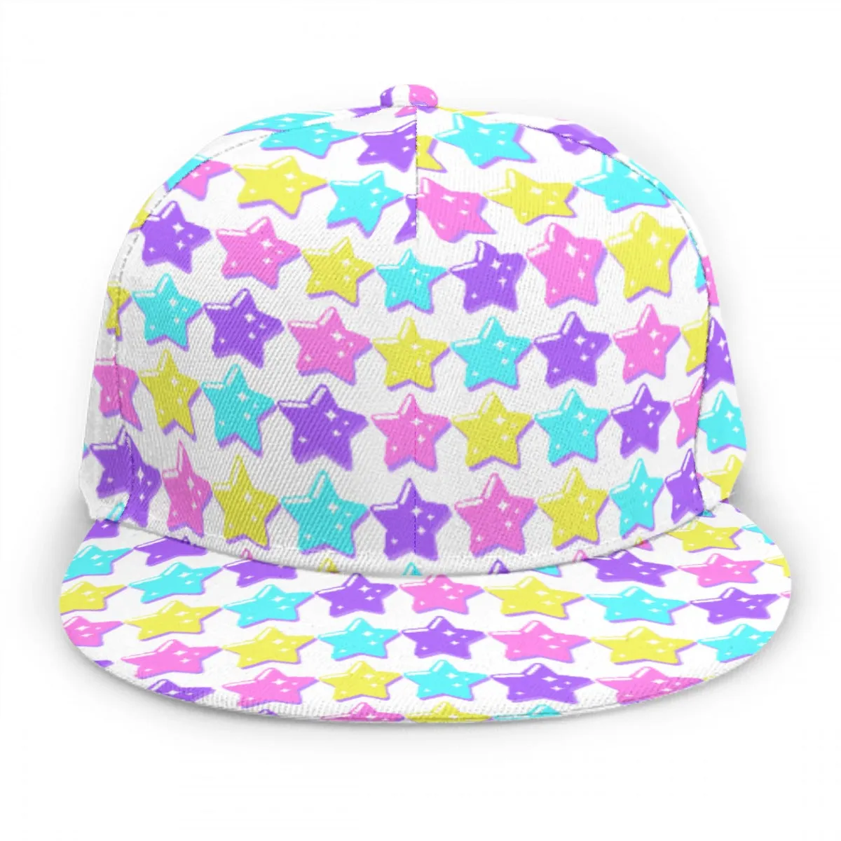 Electric Star Wave White Baseball Cap With Flat Brim