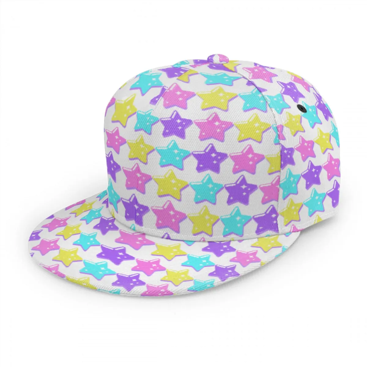 Electric Star Wave White Baseball Cap With Flat Brim