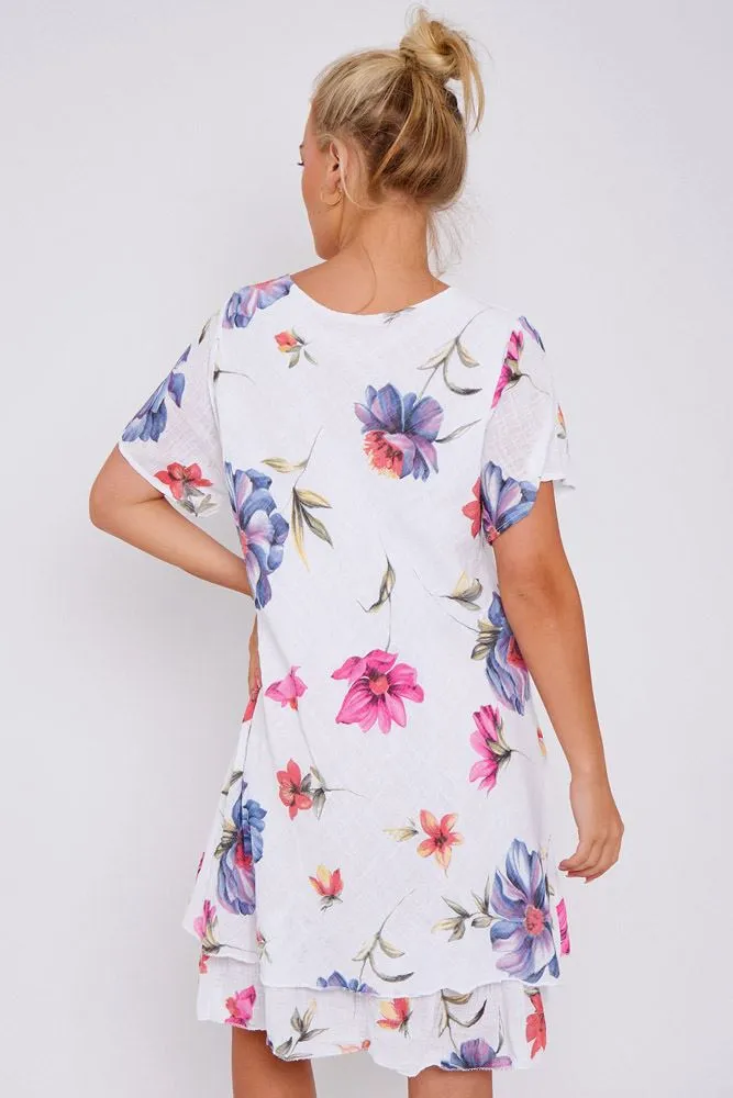 Floral Print Layered Hem Cotton Dress