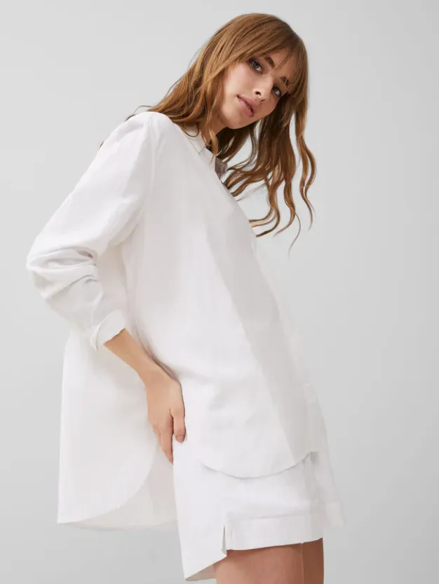 French Connection Oversized Birdie Linen Boyfriend Long Sleeve Button Down Shirt