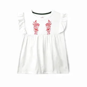 Girls Printed Soft Cotton Cut & Sew White Frill Frock