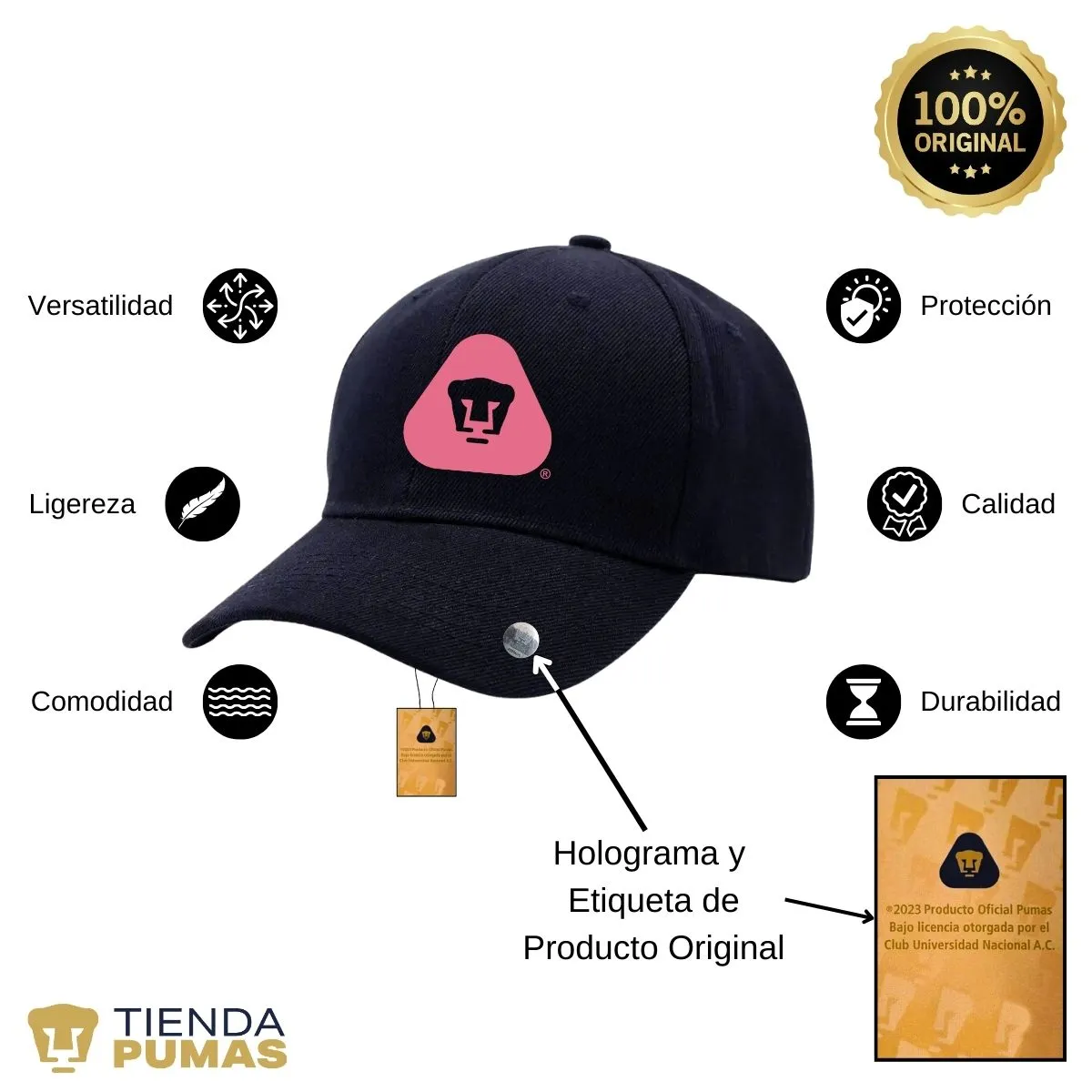 Gorra Pumas UNAM Hombre Mujer Ajustable Emblema Rosa 4 Vinil