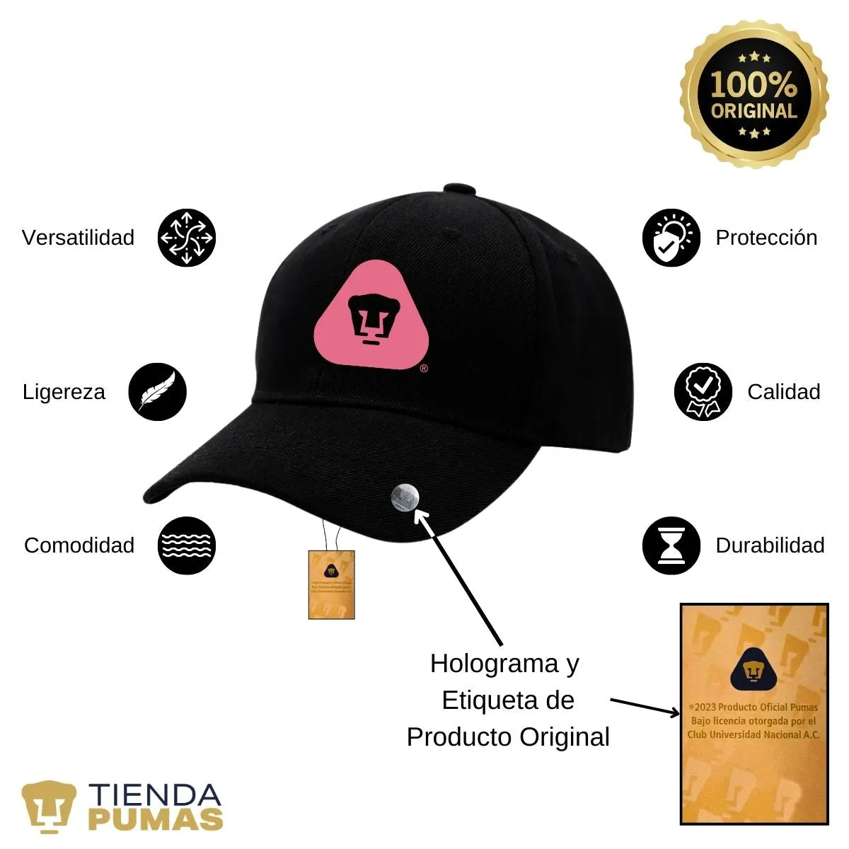 Gorra Pumas UNAM Hombre Mujer Ajustable Emblema Rosa 4 Vinil