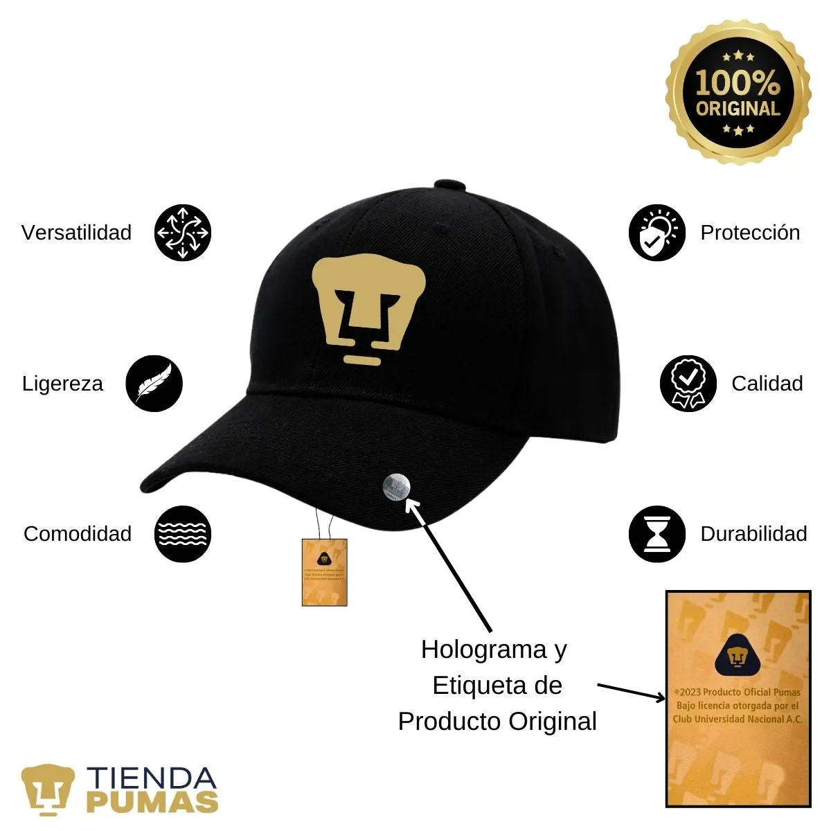 Gorra Pumas UNAM Hombre Mujer Ajustable Logo Dorado 1 Vinil