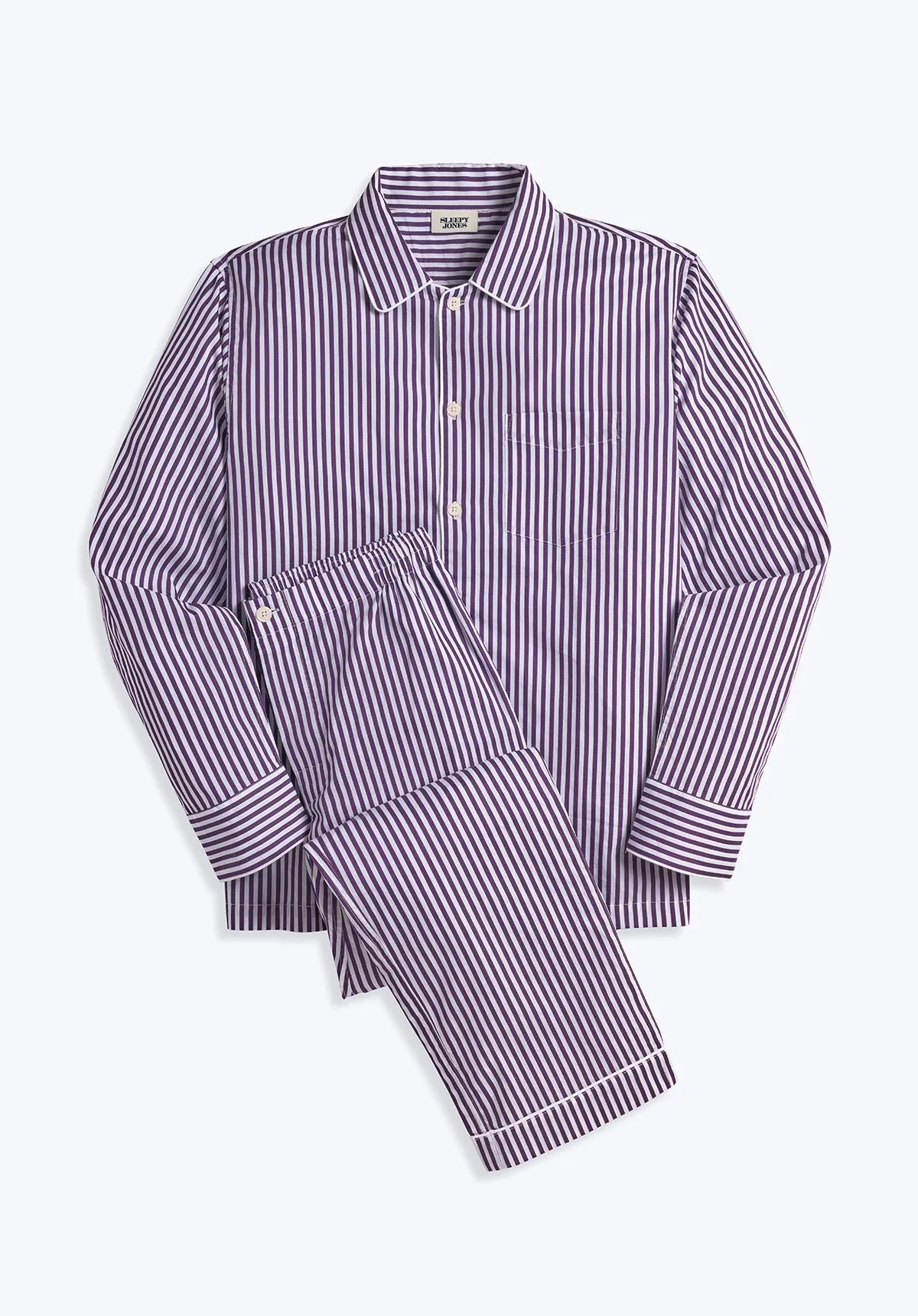 Henry Pajama Set in Purple Sateen Stripe