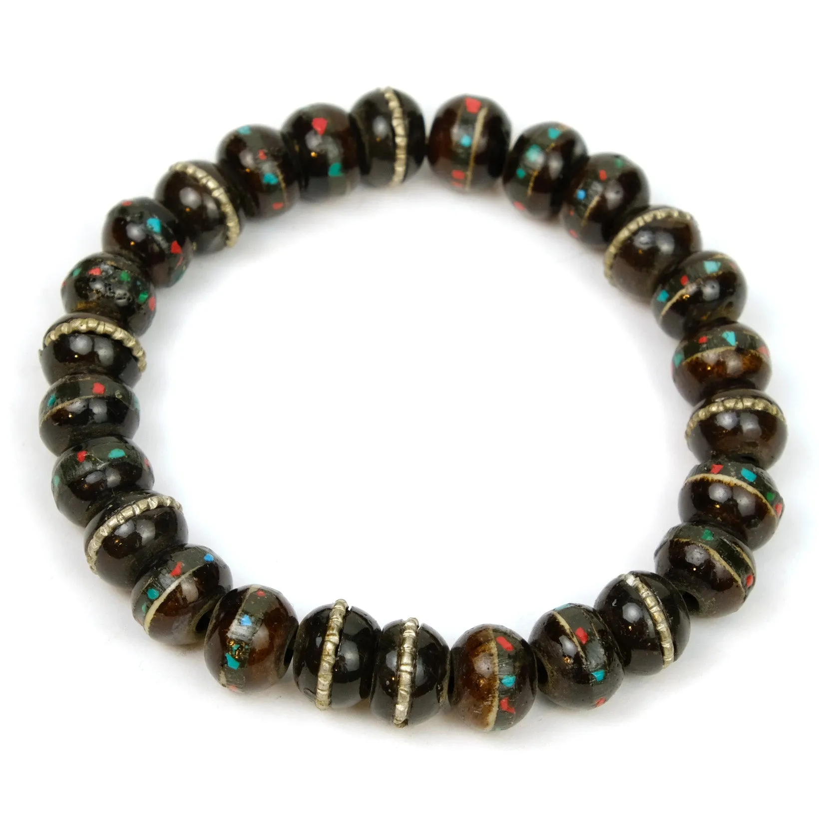 Inlaid Yak Bone Stretch Bracelet 10mm Black