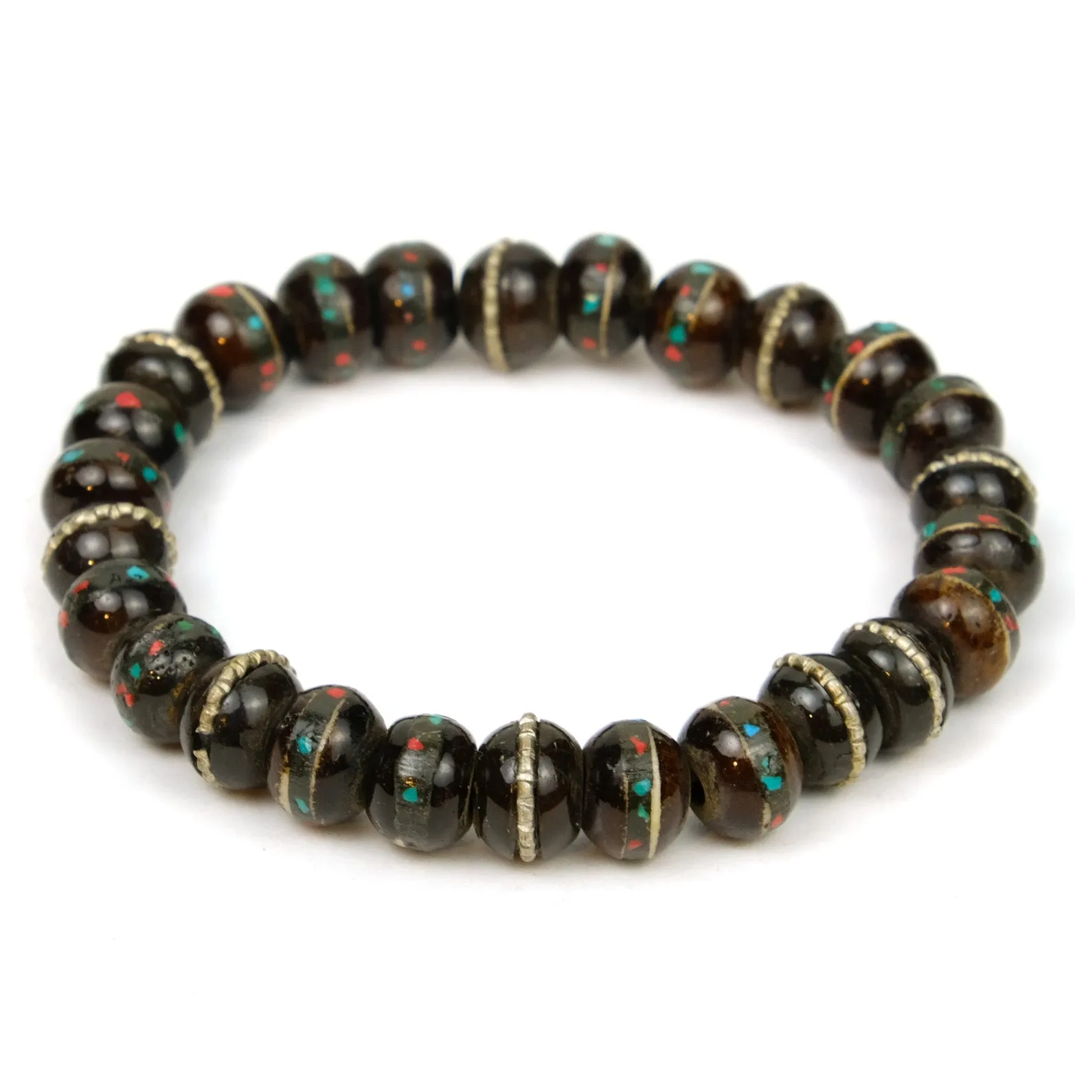 Inlaid Yak Bone Stretch Bracelet 10mm Black