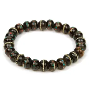 Inlaid Yak Bone Stretch Bracelet 10mm Black