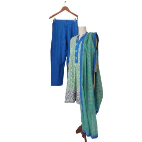 Khaadi Khaas Silk & Chiffon Blue & Yellow Outfit (3 pieces) | Gently Used |