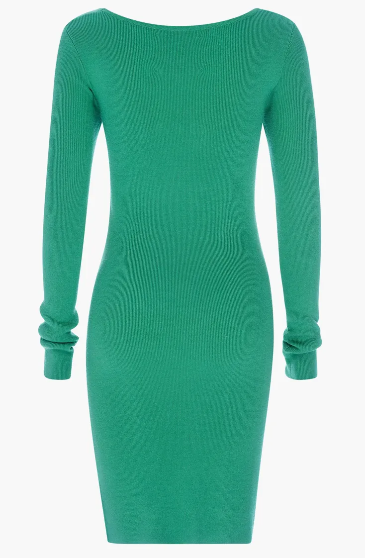 Le Superbe Retrograde Twist Front Long Sleeve Knit Dress Emerald