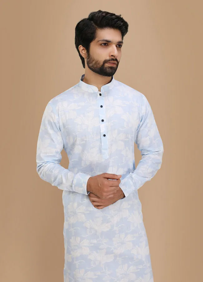 Manyawar Blue Floral Printed Kurta