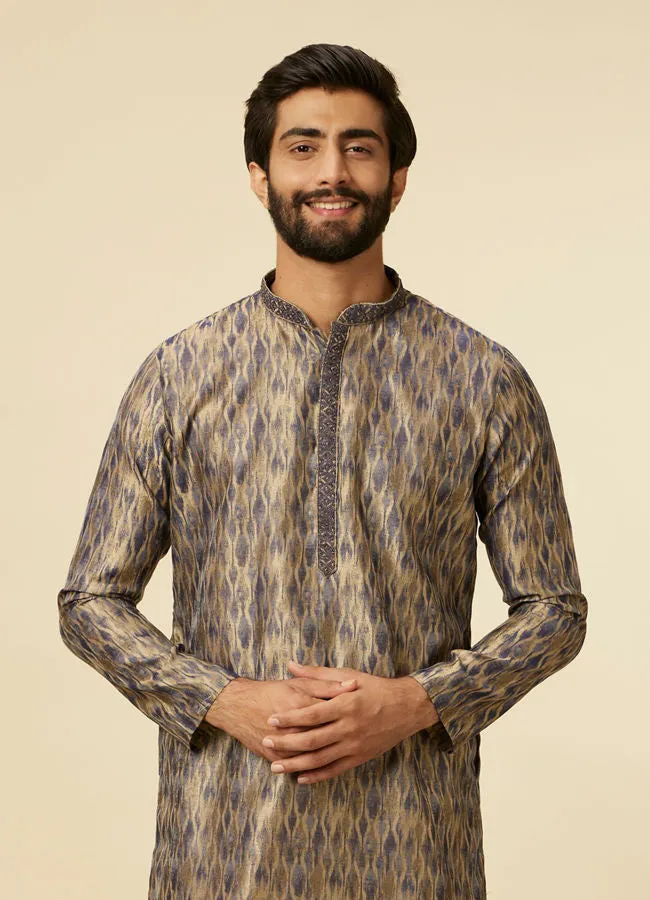 Manyawar Dark Blue Frequency Printed Kurta Set