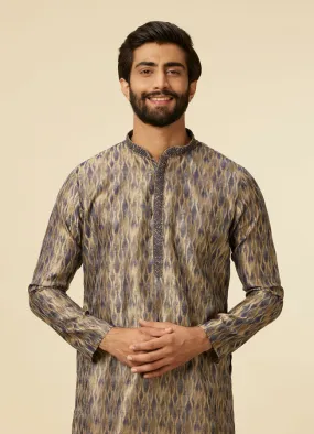 Manyawar Dark Blue Frequency Printed Kurta Set