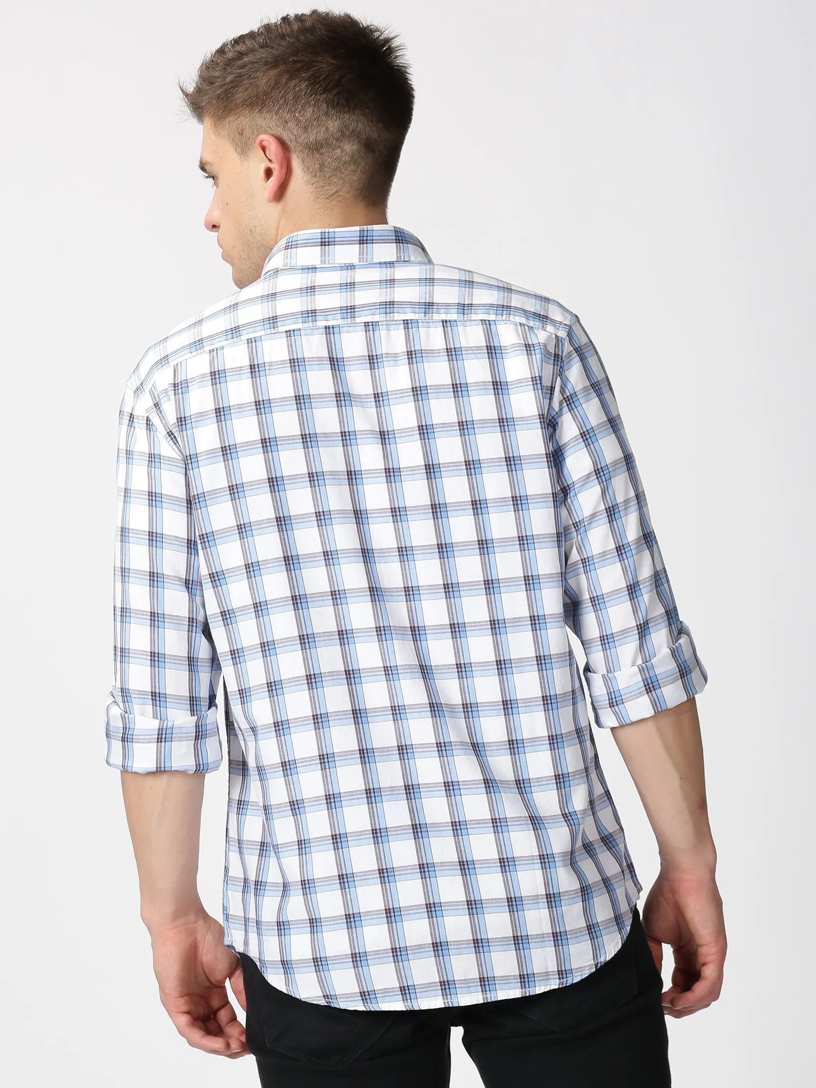 MEN'S BLUE CHECKS SLIM FIT SHIRT