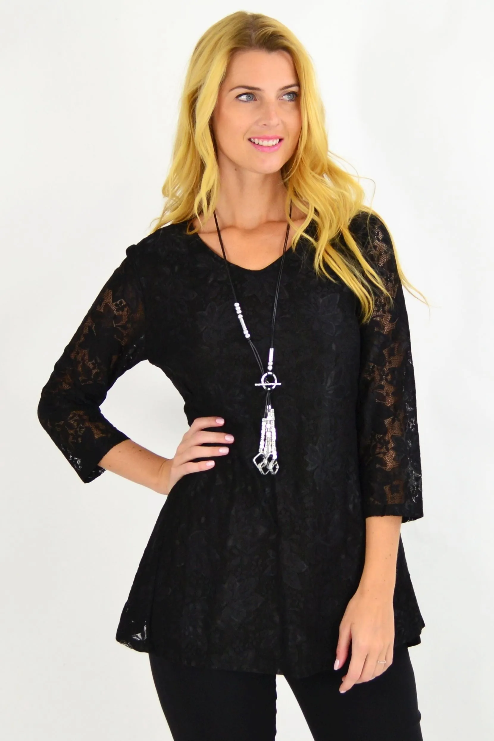 Night Out Black Lace Tunic Top