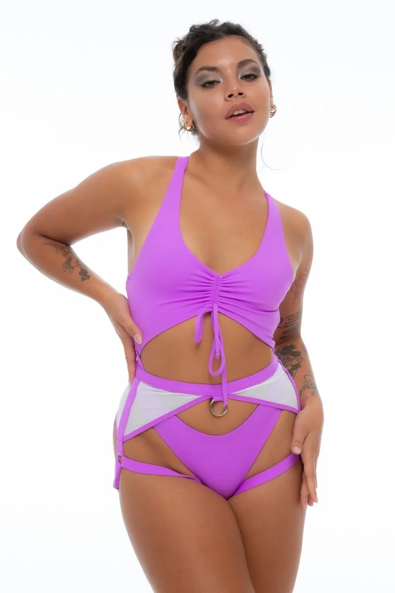 Nona Perkasa Hotline Garter Belt - Neon Purple/White