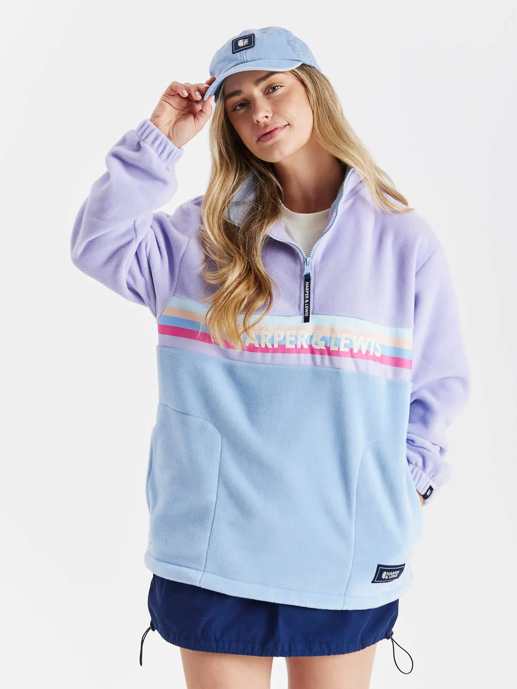 One Eighty 1/4 Zip Fleece Pale Lavender & Cornflower Blue