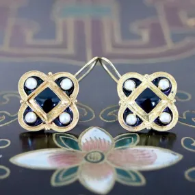 Orleans 14k Gold, Onyx and Pearl Earrings