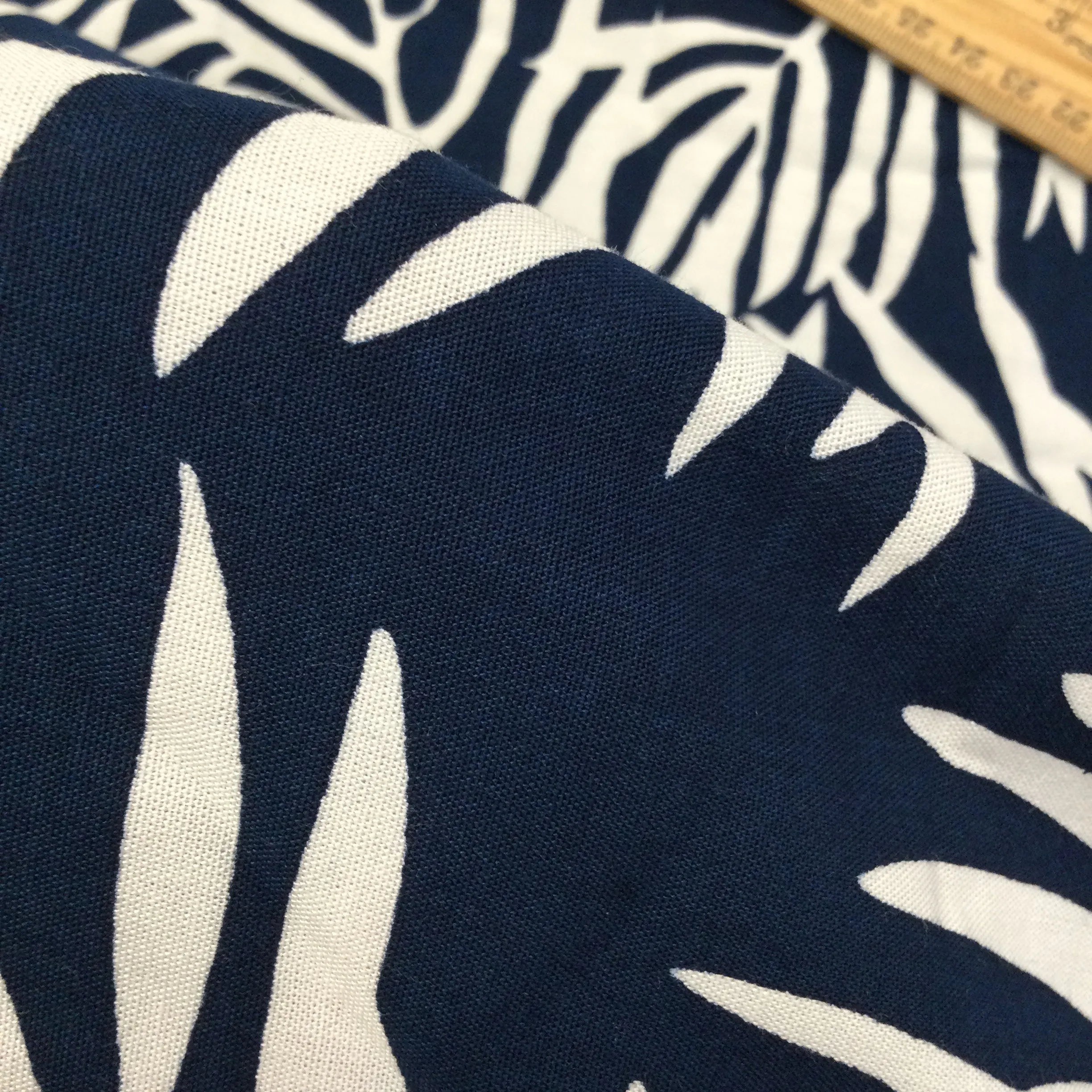 Palm Leaf Print Rayon Fabric - Navy