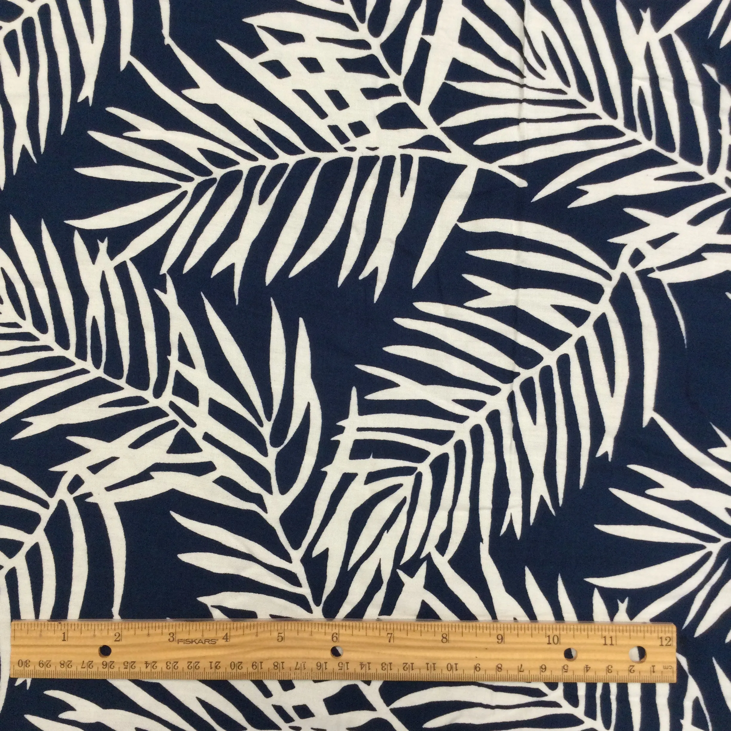 Palm Leaf Print Rayon Fabric - Navy