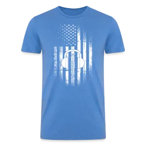 Patriotic Propagation: Distressed Flag and Ham Radio Icon - Men's Eco-Friendly Tri-Blend T-Shirt