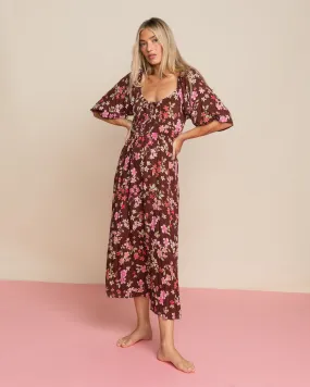 Rosey Skies Midi Dress - Choc Chip