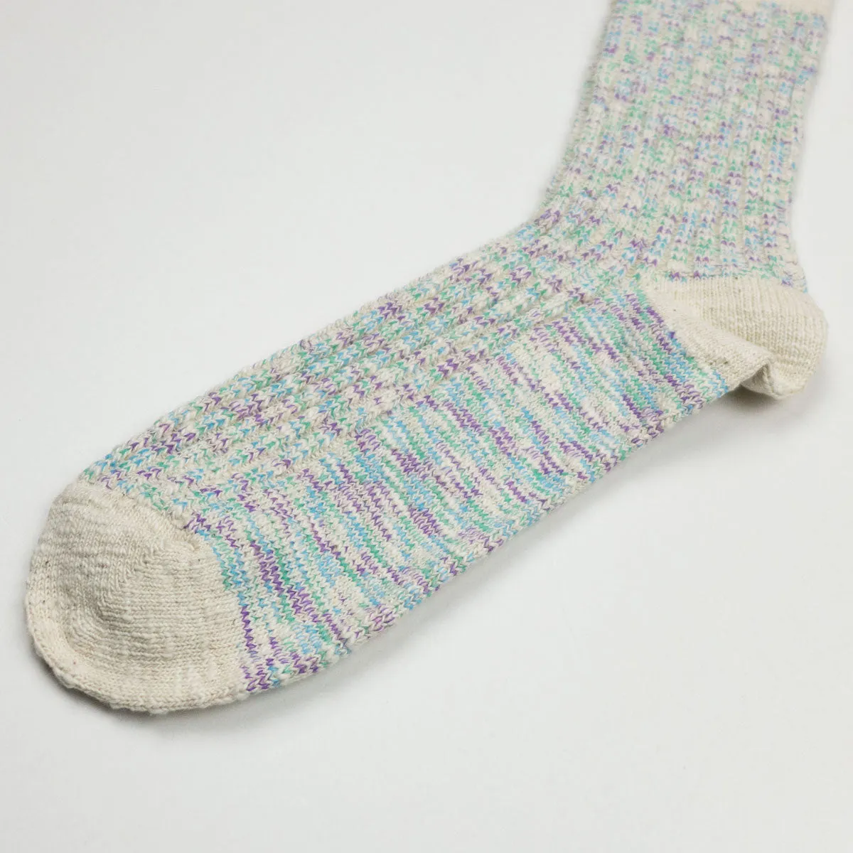 RoToTo - Kasuri Ribbed Crew Socks - Mint / Purple