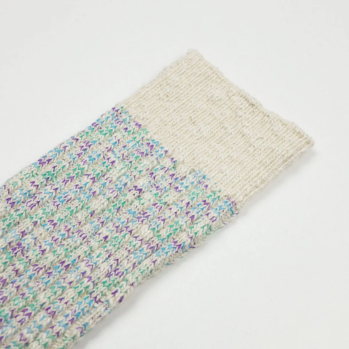 RoToTo - Kasuri Ribbed Crew Socks - Mint / Purple