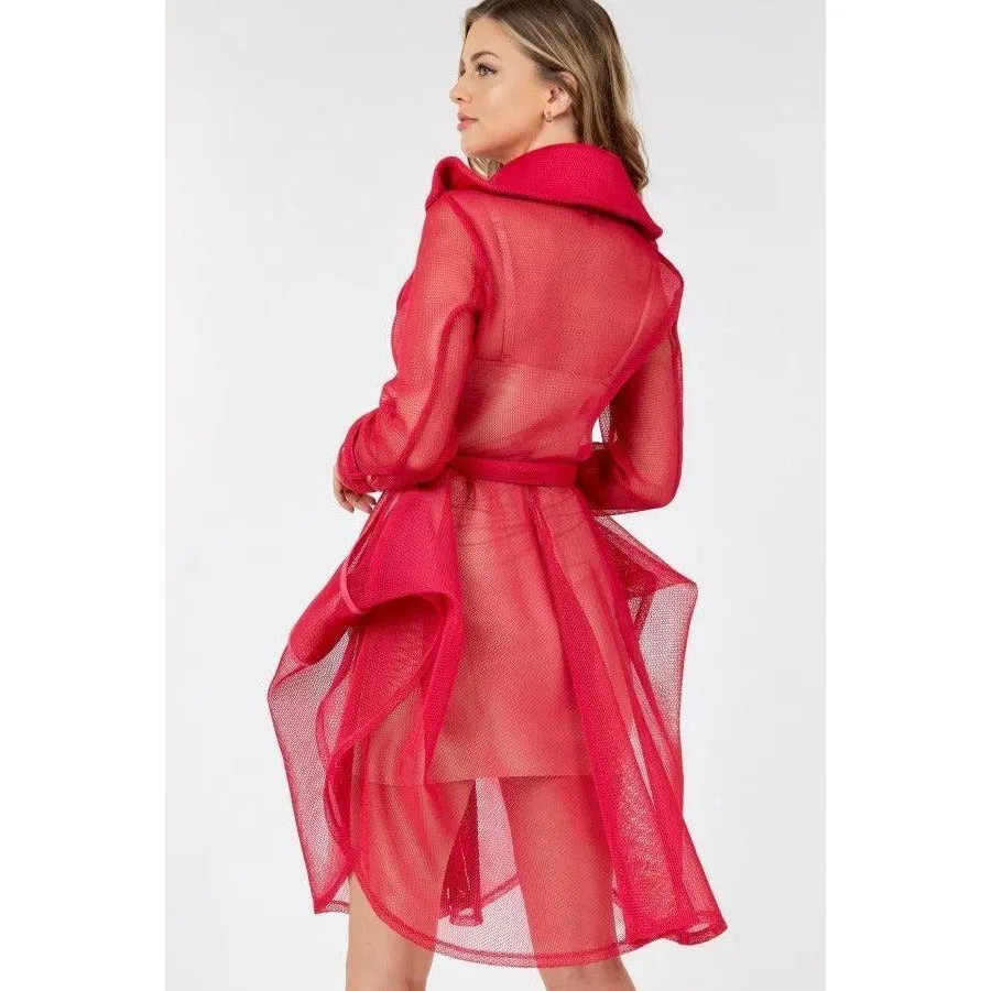 Side Tacking Waist Tie Mesh Coat