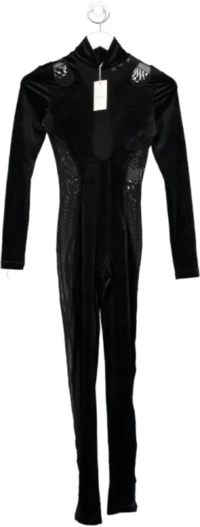 SIMMI Black Midnight Velvet Mesh Panelled Jumpsuit UK 6