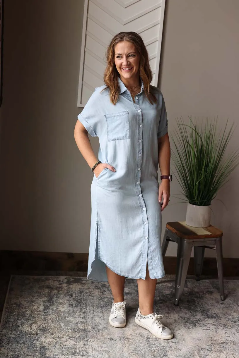 Sky Blue Chambray Midi Dress