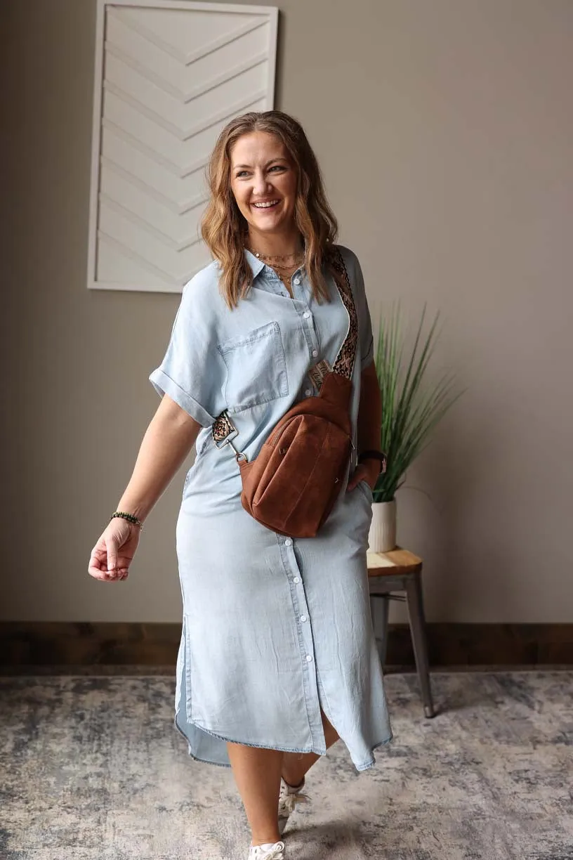 Sky Blue Chambray Midi Dress