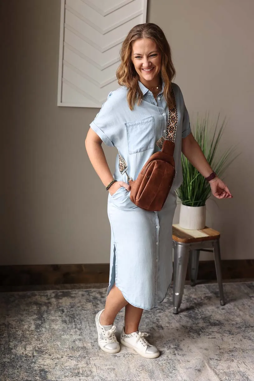 Sky Blue Chambray Midi Dress