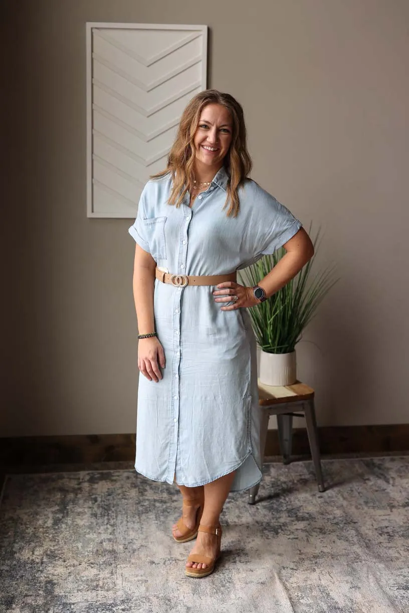 Sky Blue Chambray Midi Dress