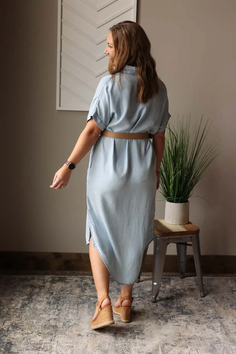 Sky Blue Chambray Midi Dress