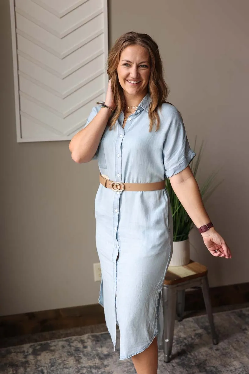 Sky Blue Chambray Midi Dress