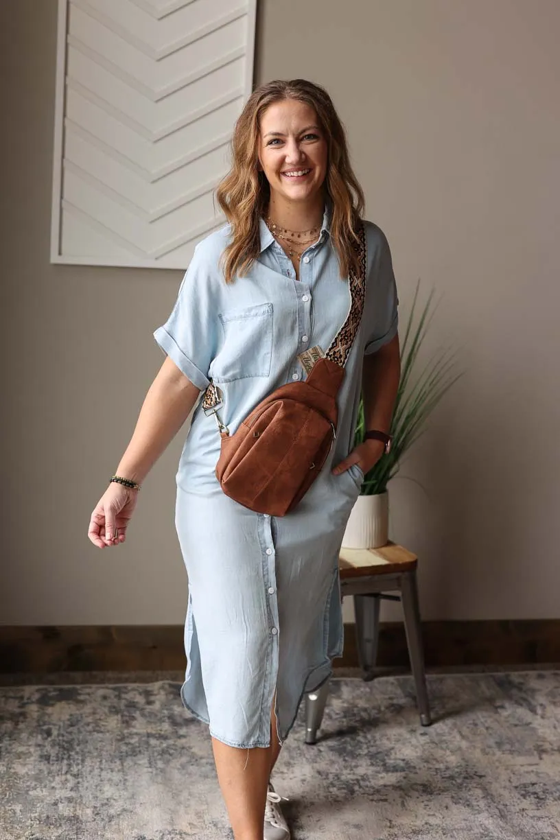 Sky Blue Chambray Midi Dress