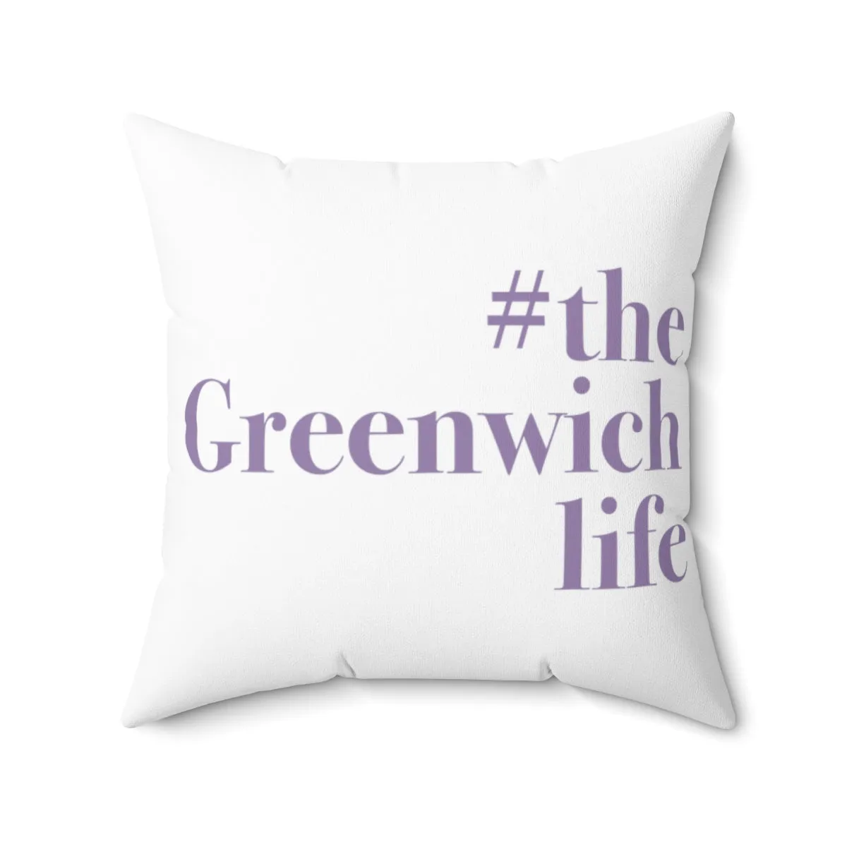 #thegreenwichlife Spun Polyester Square Pillow (purple print)