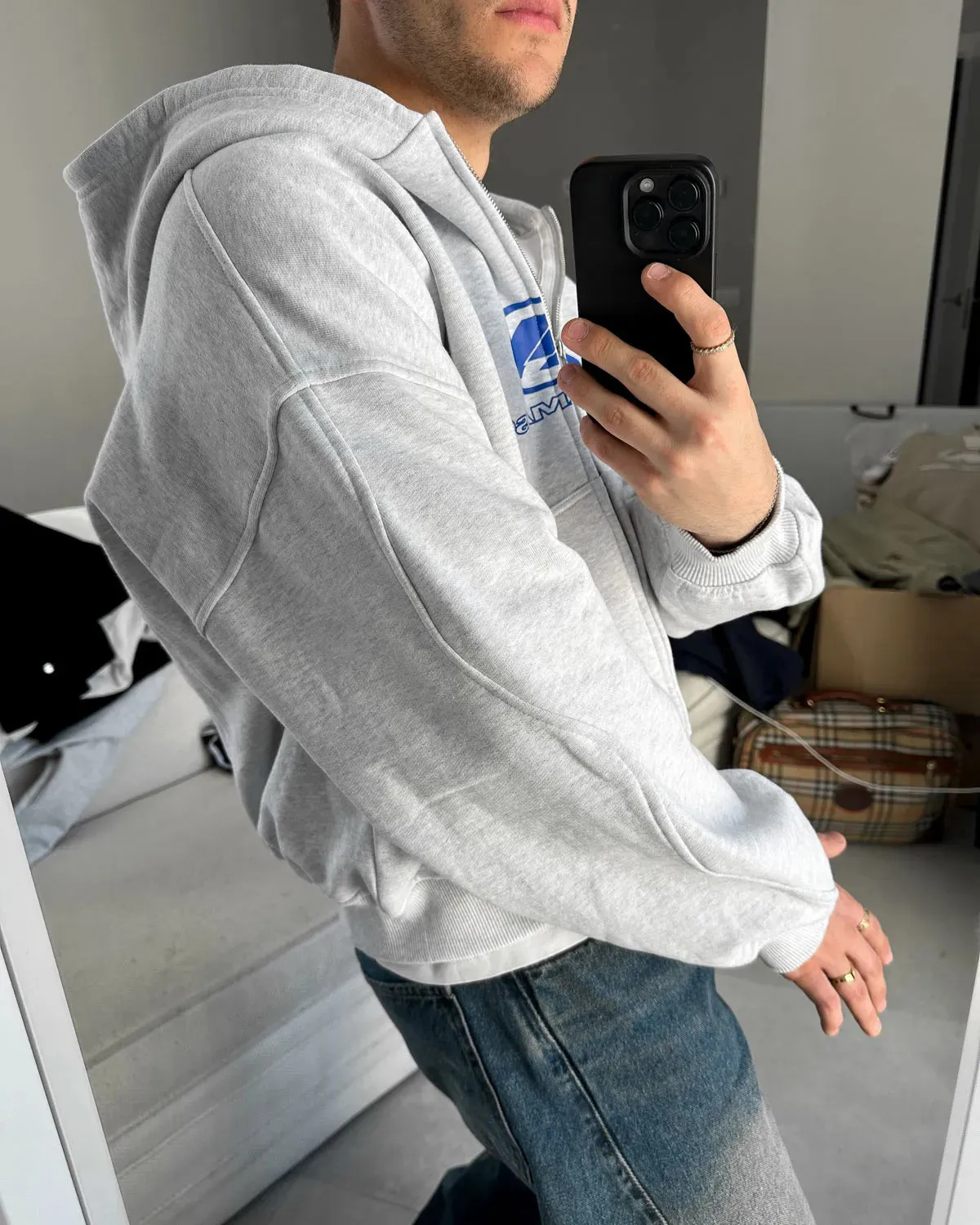 WAVY ARMS GREY ZIPPED HOODIE