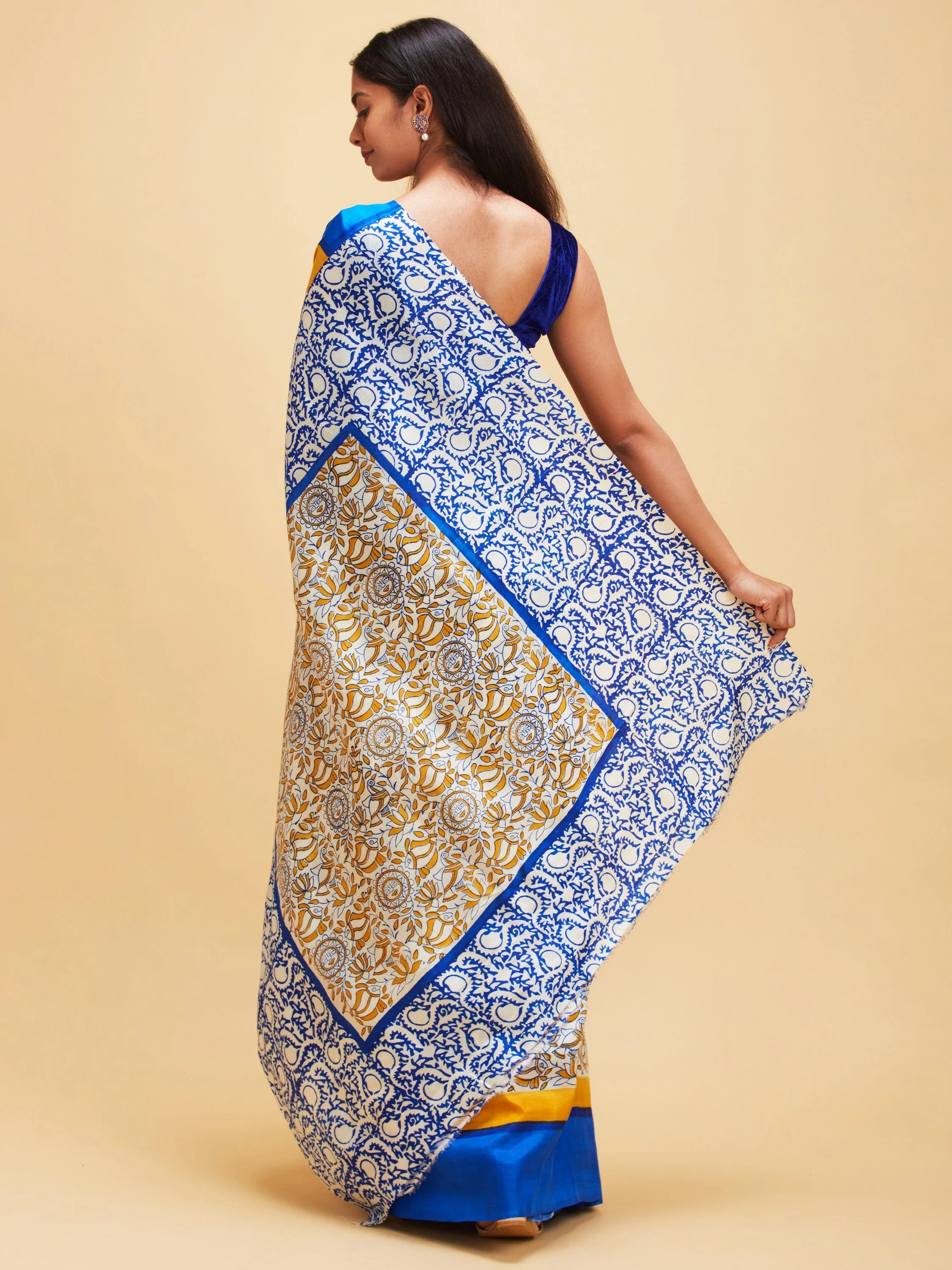 White and Blue Silk Saree